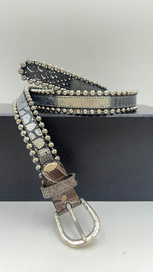 Cintura in pelle animalier argentata