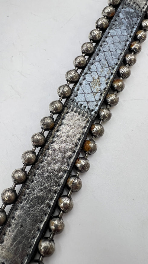 Cintura in pelle animalier argentata