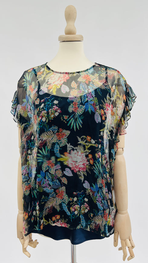 Top blu a fiori
