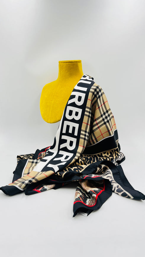 Sciarpa seta tartan animalier