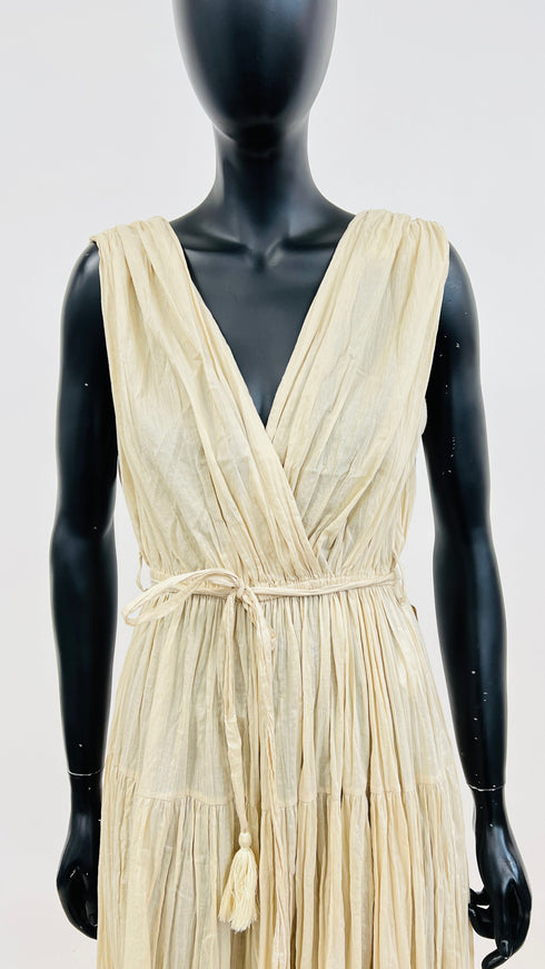 Abito lungo a balze con cartellino