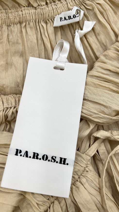 Abito lungo a balze con cartellino