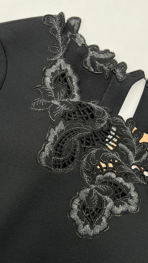 Abito corto in neoprene con cartellino