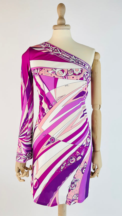 Abito monospalla corto stampato