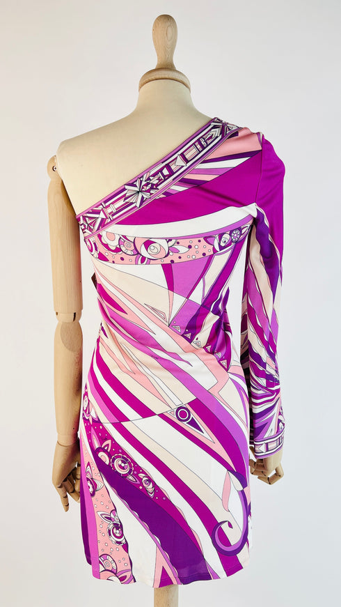 Abito monospalla corto stampato