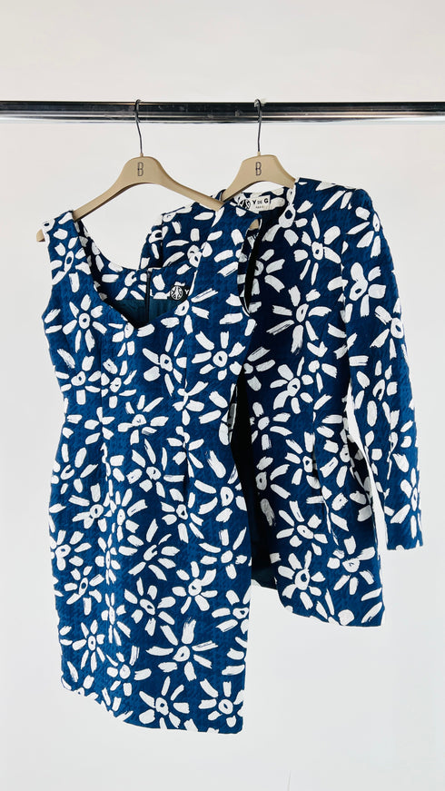 Completo giacca e abito stampa fiori bianchi