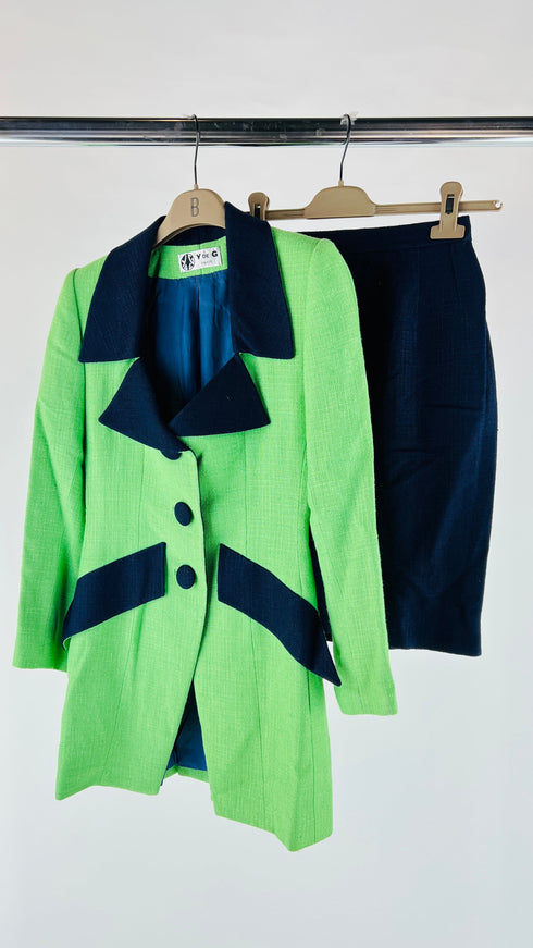 Completo in tweed verde e blu