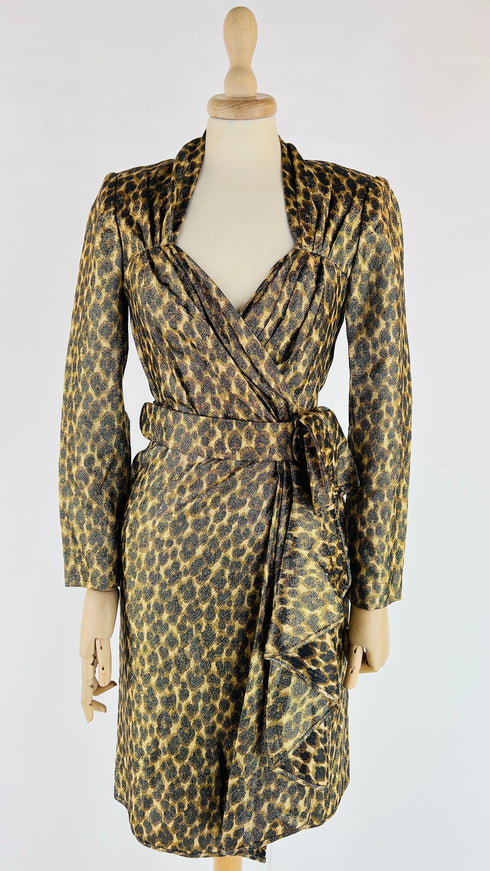 Abito midi animalier con cintura