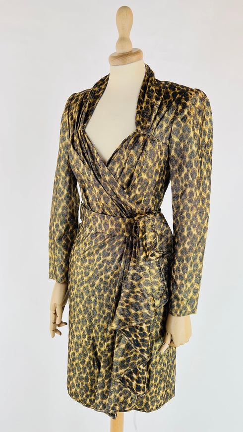 Abito midi animalier con cintura