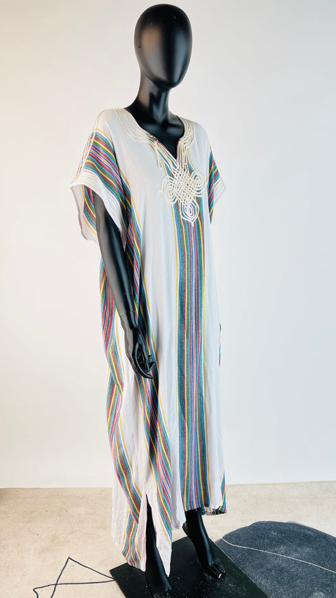 Kaftano lungo bianco a righe