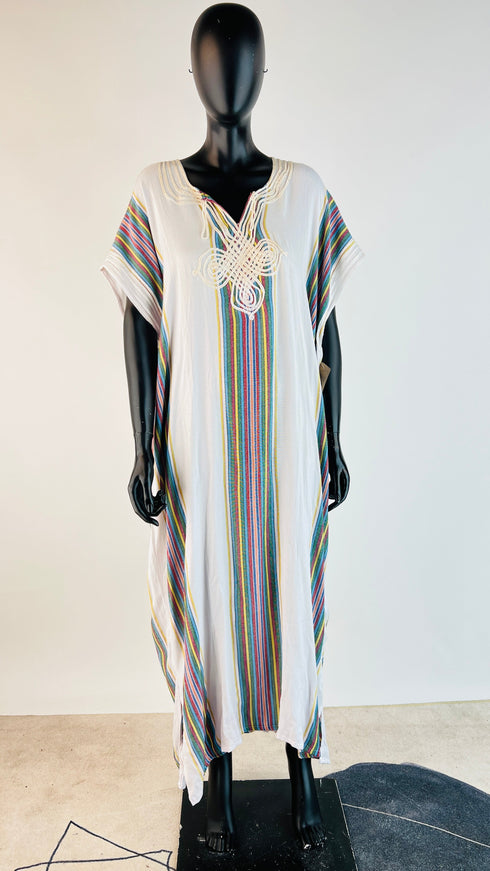 Kaftano lungo bianco a righe