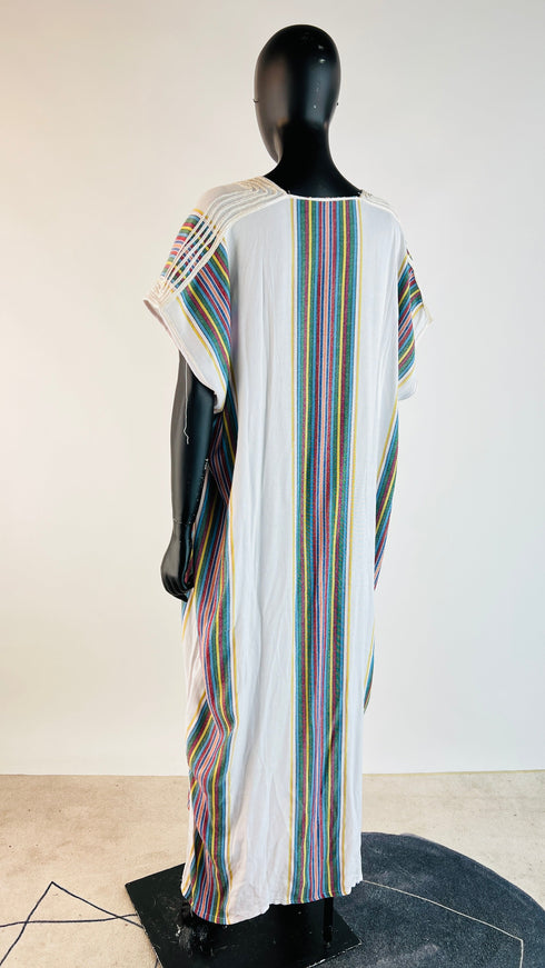 Kaftano lungo bianco a righe