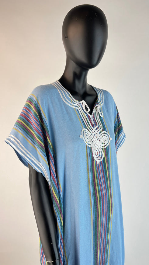 Kaftano lungo azzurro a righe