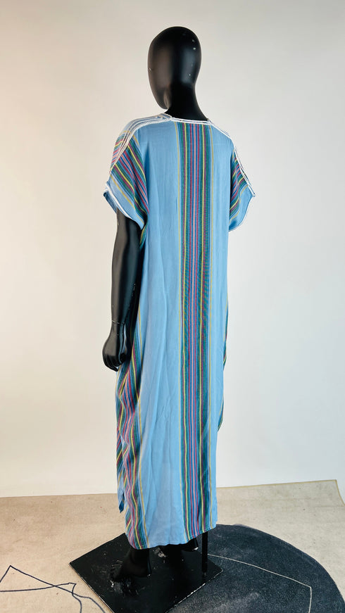 Kaftano lungo azzurro a righe