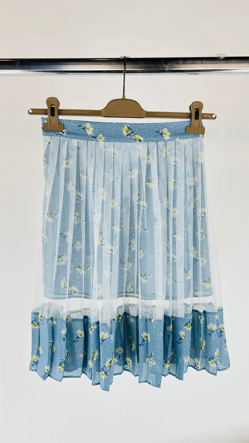 Gonna a pieghe in mesh con fiori