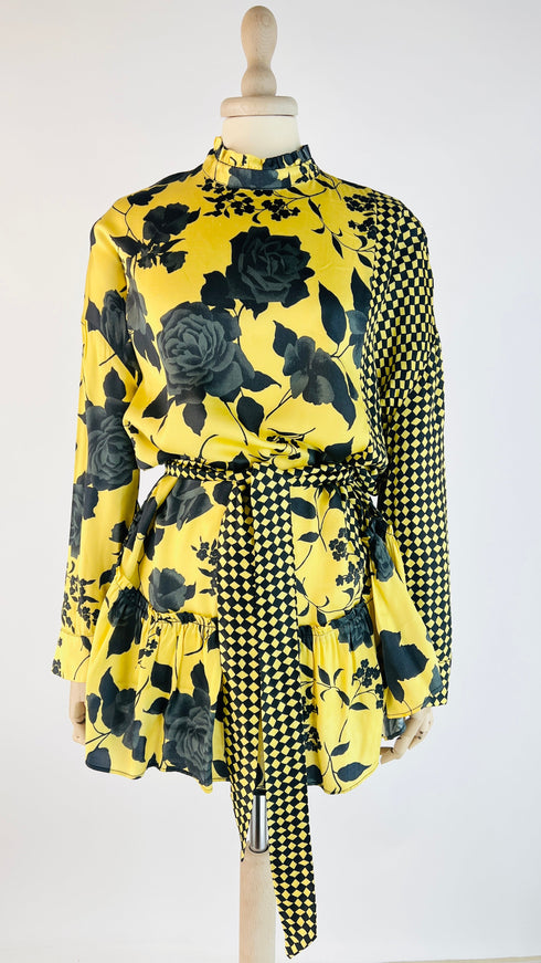 Abito corto rose e scacchi