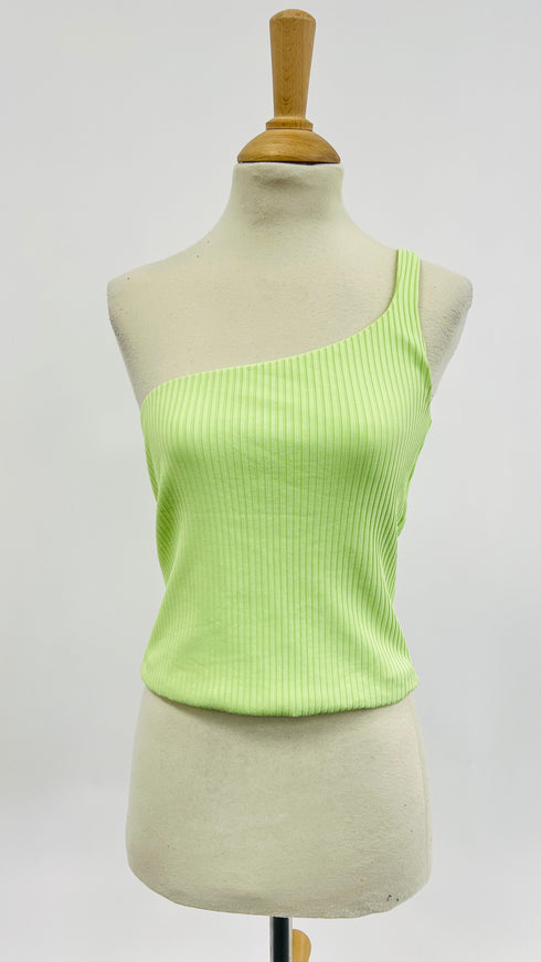 Top monospalla con cartellino