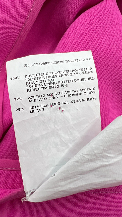 Abito corto asimmetrico rosa con cartellino