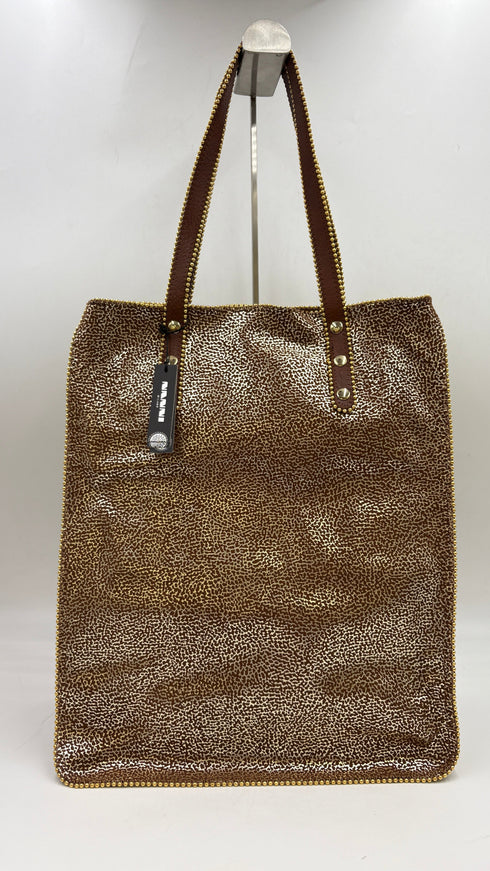 Tote-bag marrone-oro con cartellino