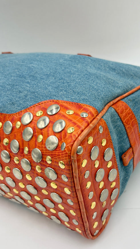 Borsa in denim e borchie