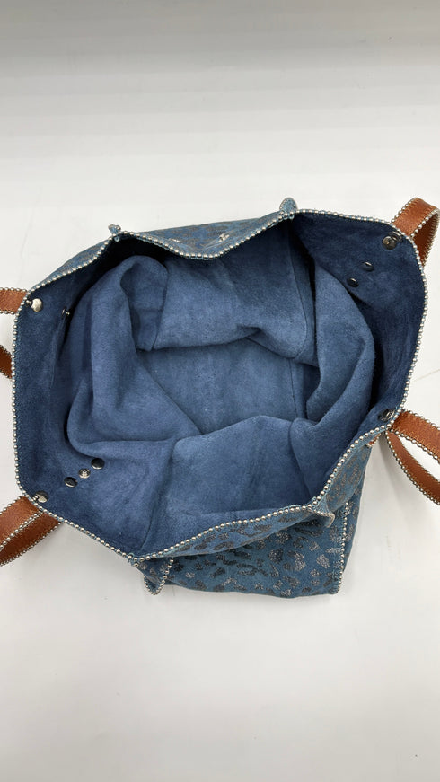 Tote-bag animalier azzurra con cartellino