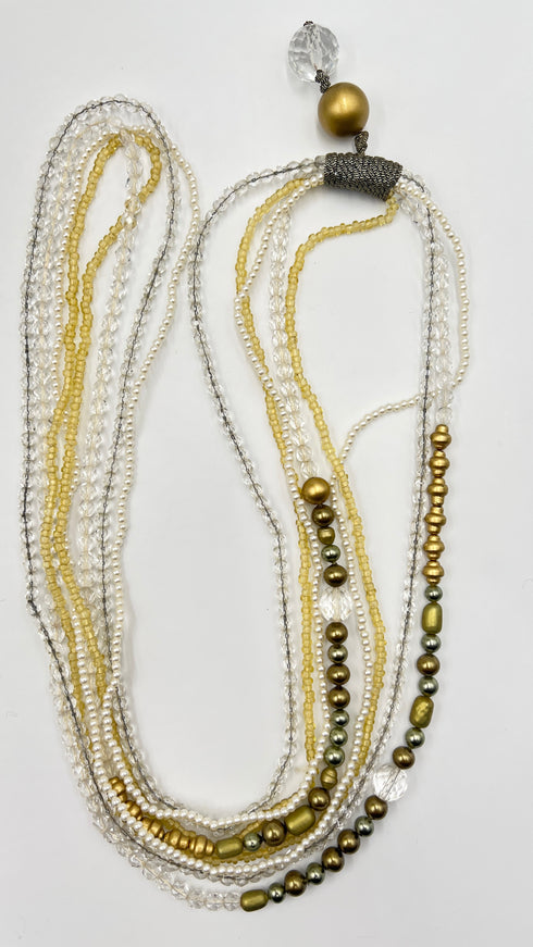 Collana Multifilo con Perle e Cristalli