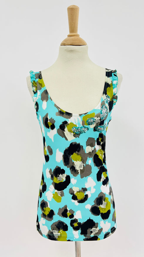 Top stampato con paillettes