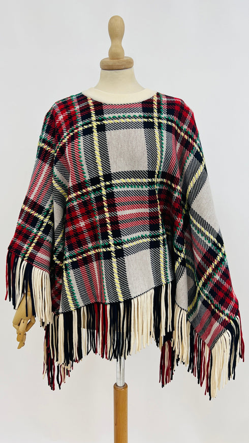 Poncho tartan con frange