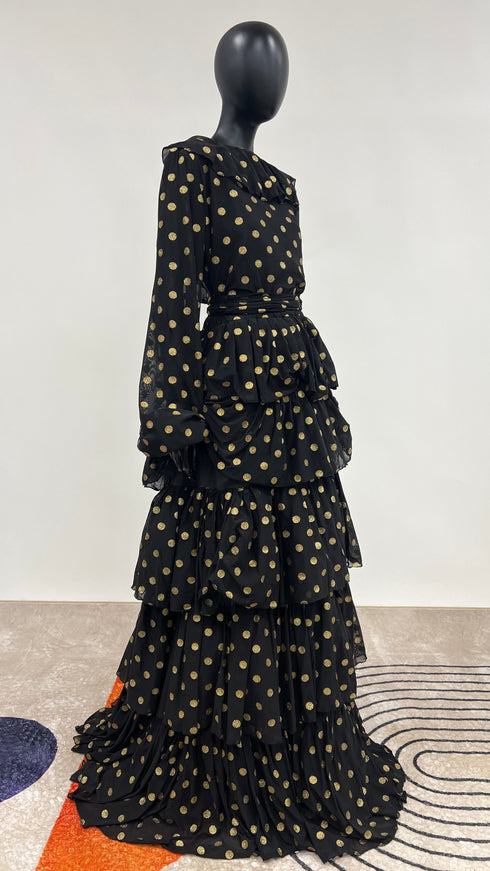 Abito lungo in tulle a pois