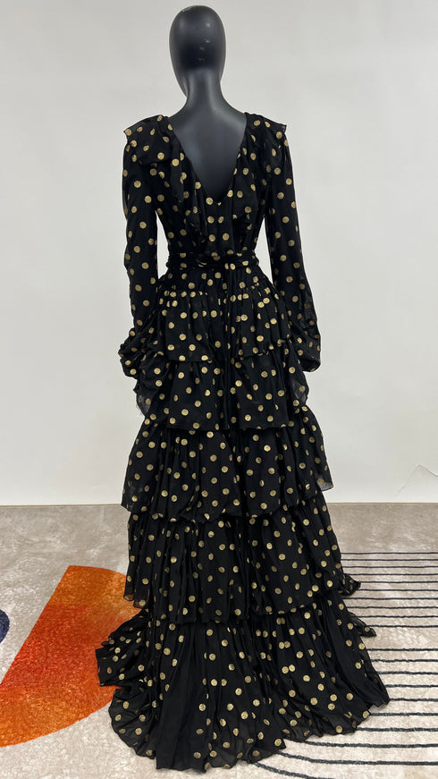 Abito lungo in tulle a pois