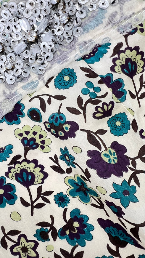 Top ricamo strass e paillettes