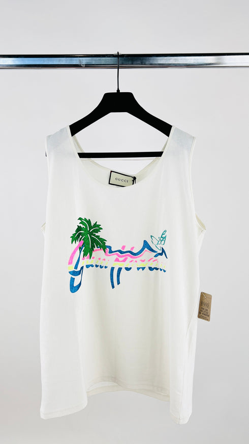 Canotta smanicata con stampa tropicale
