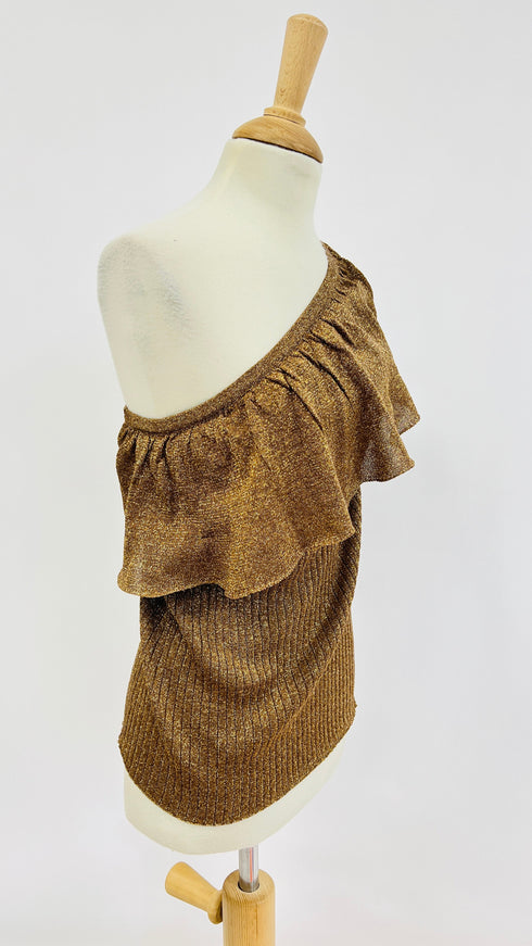 Top monospalla con cartellino