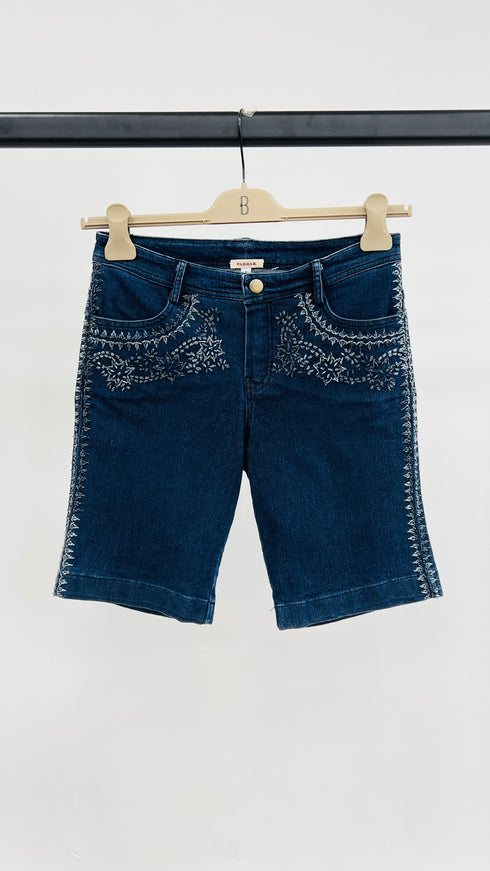 Shorts denim ricamo flora