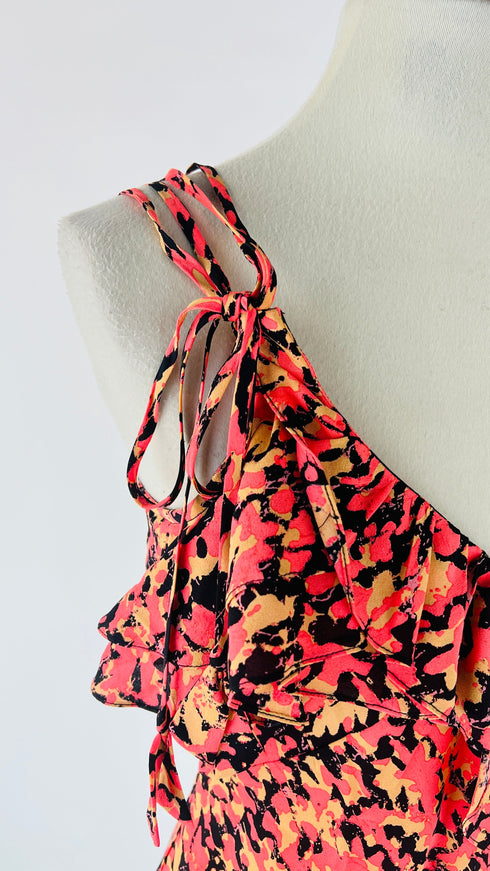 Top scollo incrociato volant con merletto