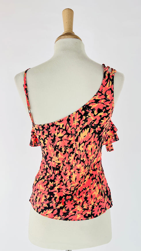 Top scollo incrociato volant con merletto