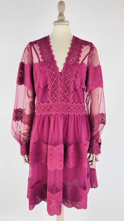 Abito corto righe pizzo