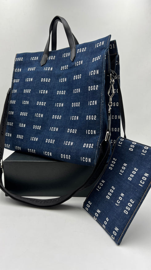 Borsa a mano in denim logato