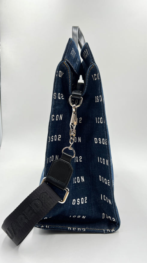 Borsa a mano in denim logato