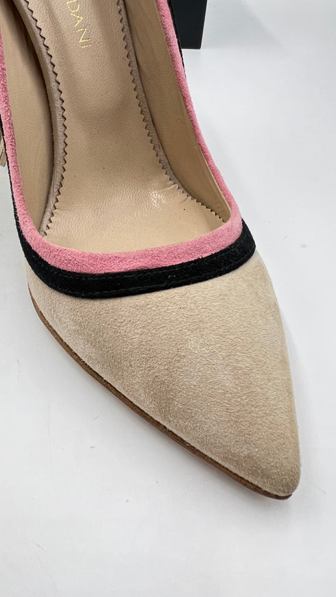 Décolleté suede color block con frange