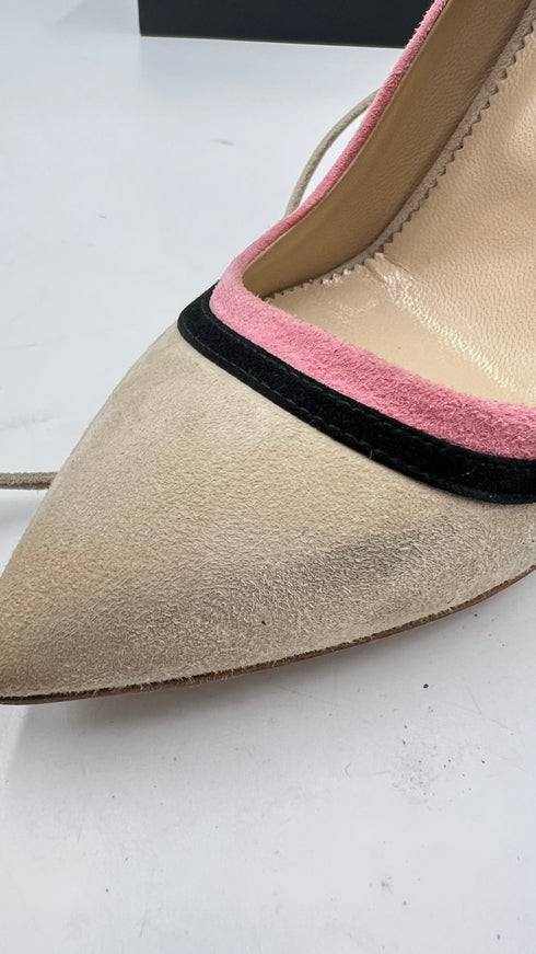 Décolleté suede color block con frange