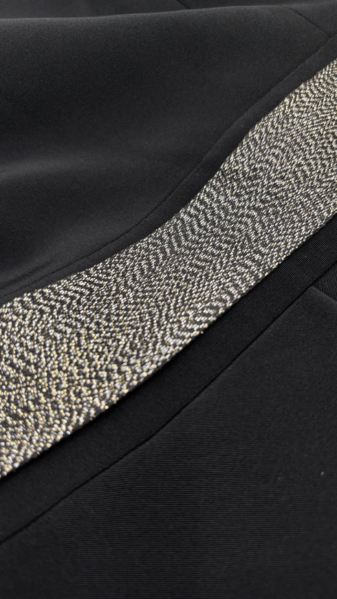 Abito midi con volant e inserti lamé