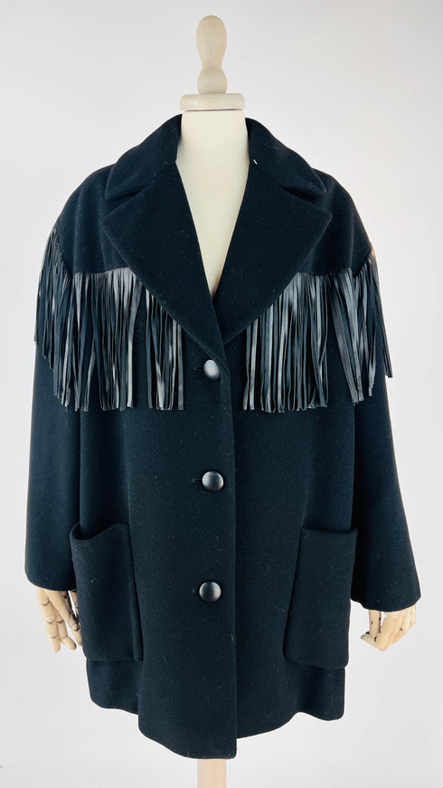 Cappotto in panno a frange