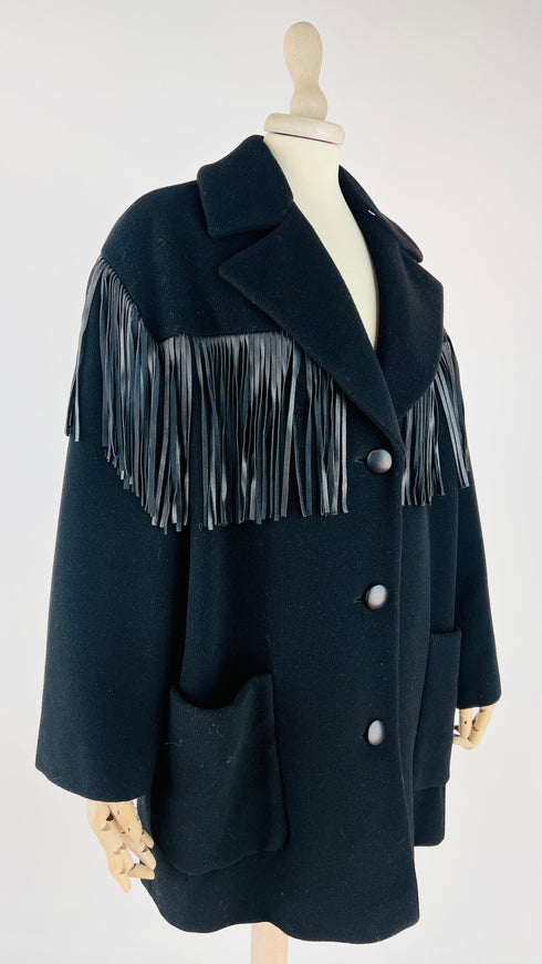 Cappotto in panno a frange