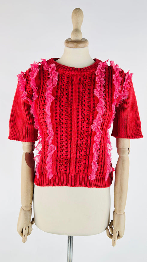 Maglia inserti pizzo rosa