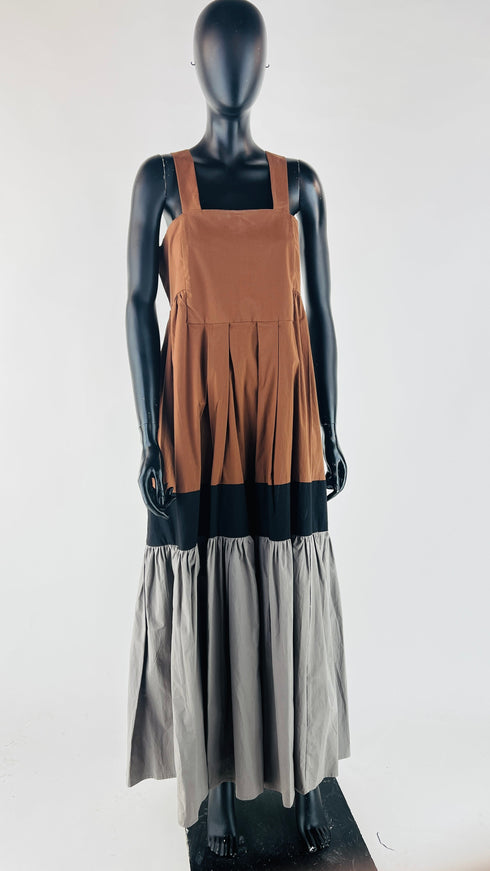 Abito lungo svasato cotone color block