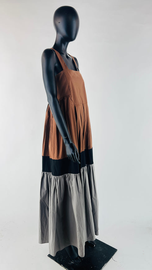 Abito lungo svasato cotone color block