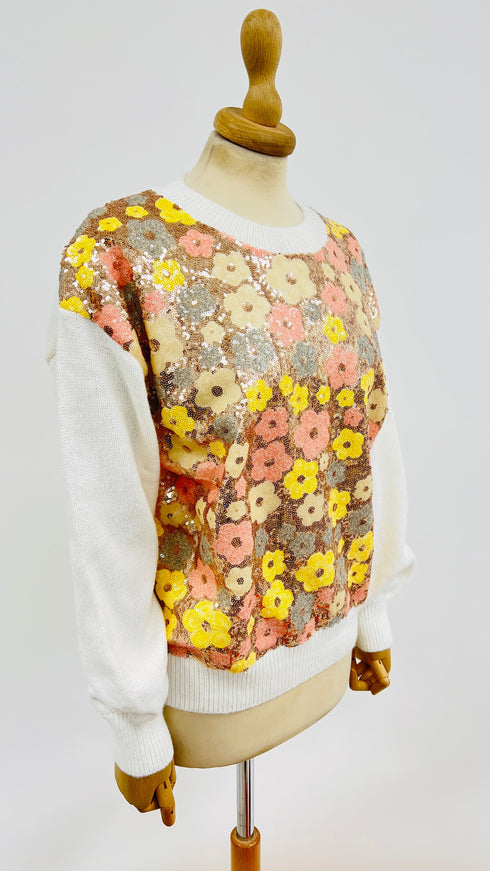 Maglione paillettes fiori