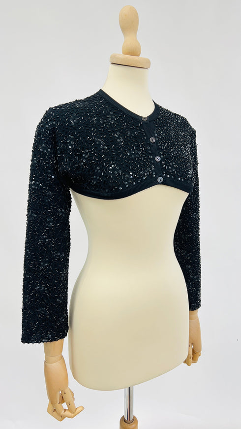 Coprispalle nero ricamato vintage