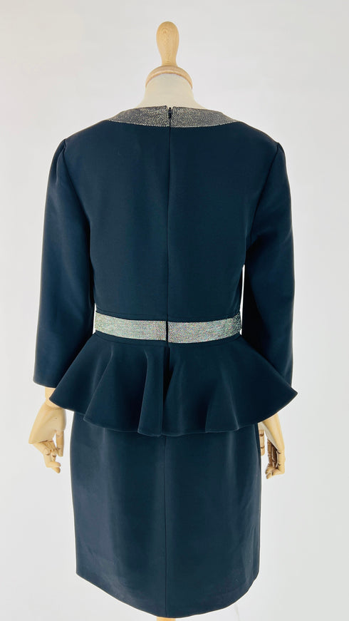 Abito midi con volant e inserti lamé